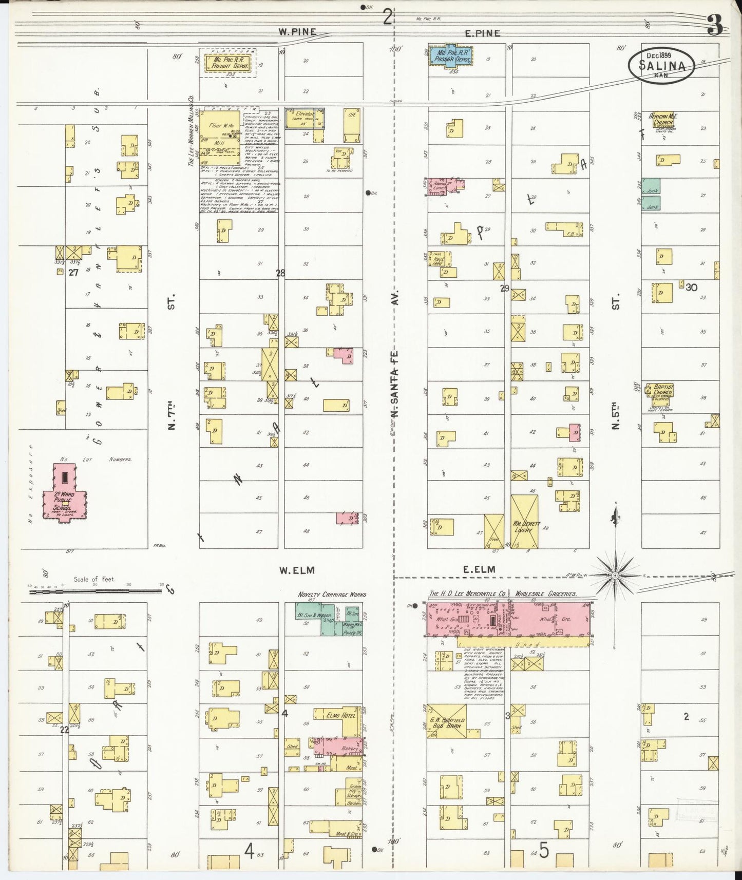 Sanborn Fire Insurance Map from Salina, Saline County, Kansas (1899), Sheet #0003 - Complete Map Set gallery image, historic Sanborn map, vintage wall art, Kansas Kansas