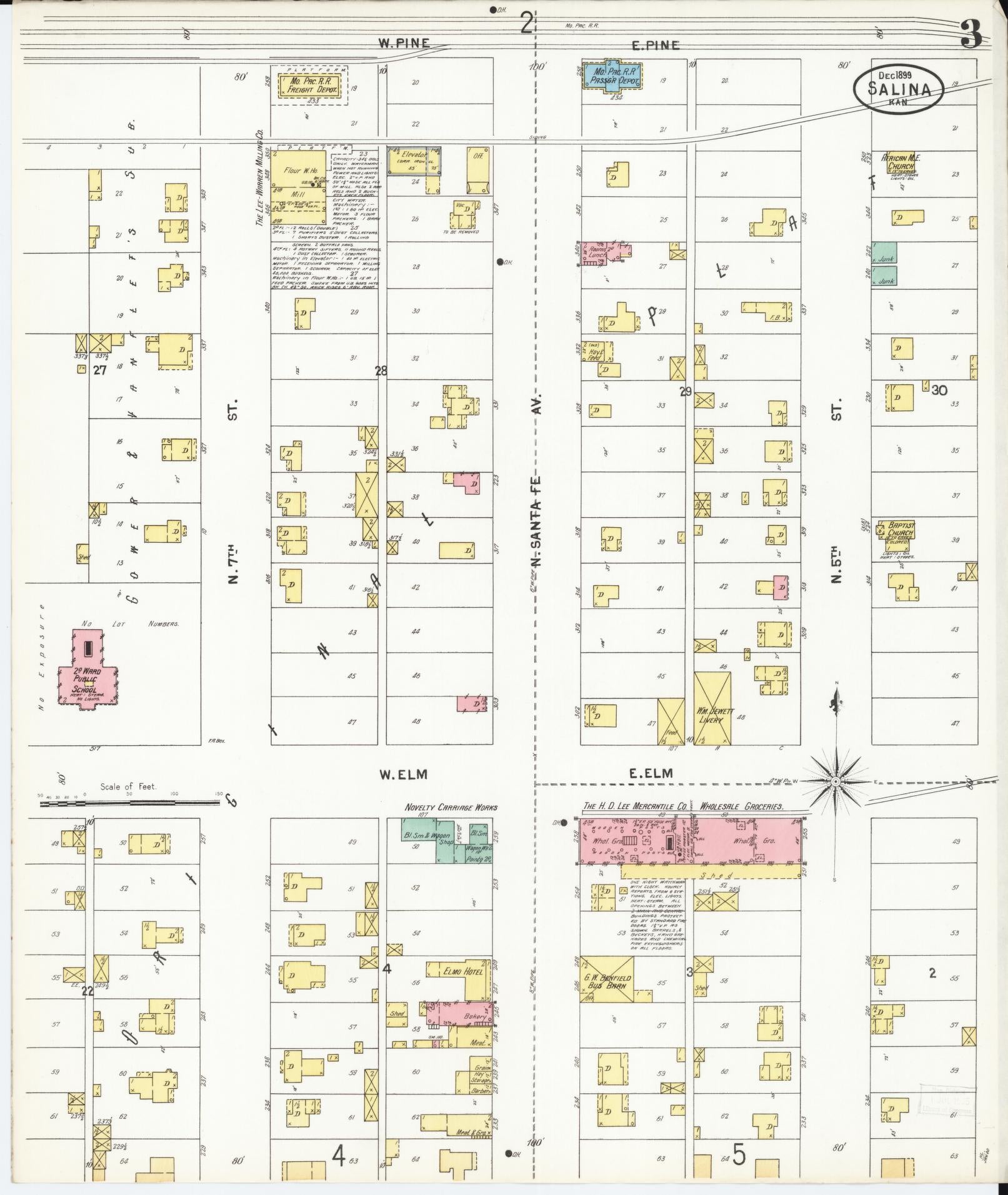 Sanborn Fire Insurance Map from Salina, Saline County, Kansas (1899), Sheet #0003 - Complete Map Set gallery image, historic Sanborn map, vintage wall art, Kansas Kansas