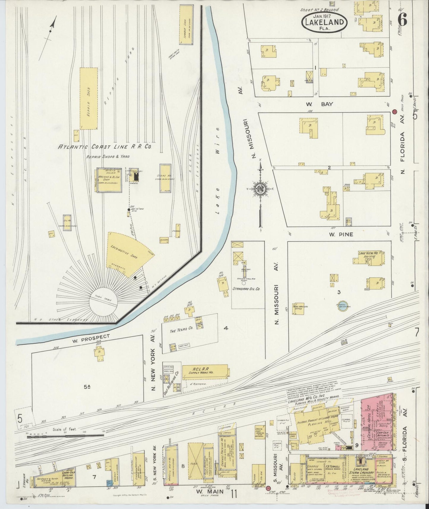 Sanborn Fire Insurance Map from Lakeland, Polk County, Florida (1917), Sheet #0006 - Complete Map Set gallery image, historic Sanborn map, vintage wall art, Florida Florida