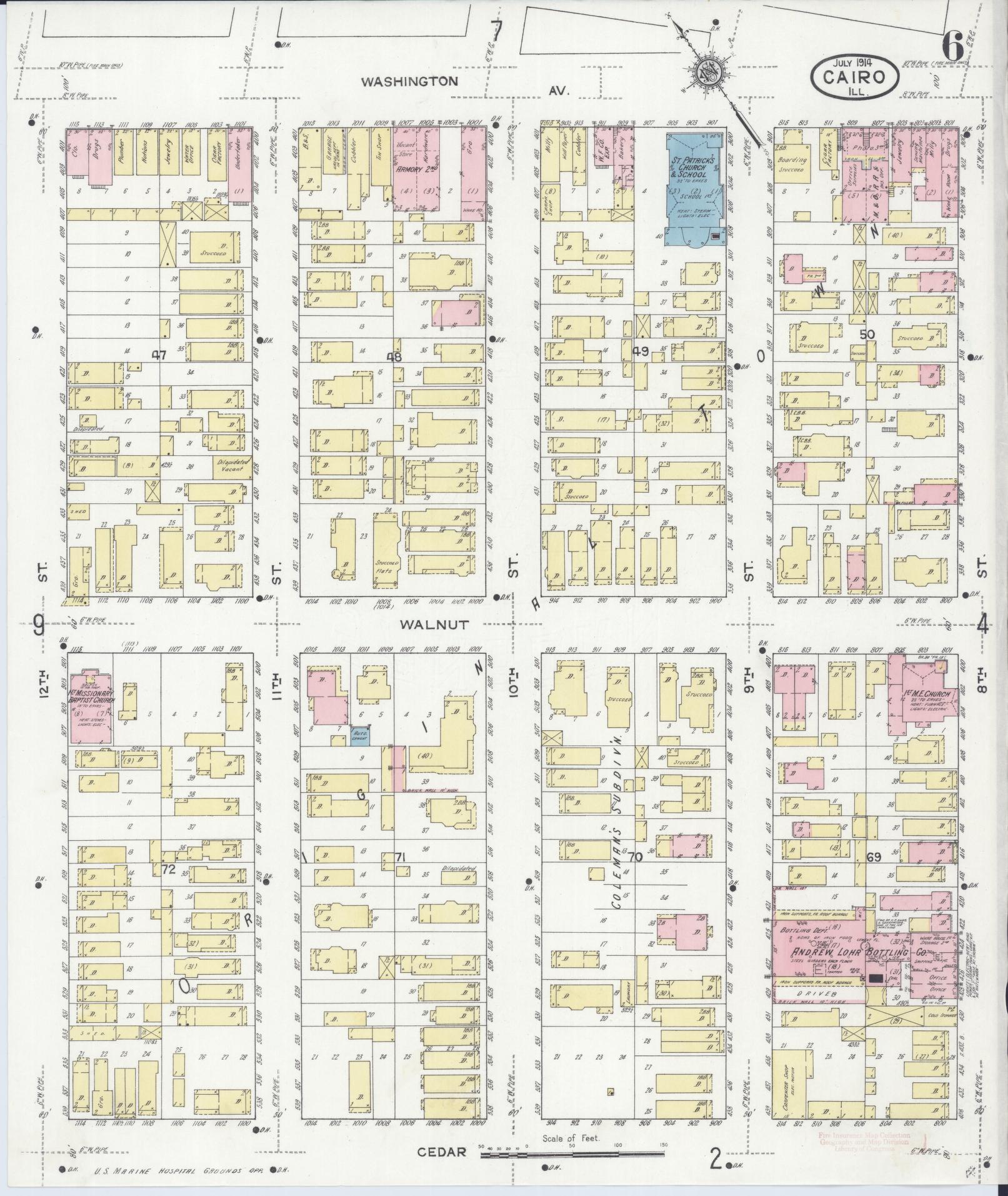 Sanborn Fire Insurance Map from Cairo, Alexander County, Illinois (1914), Sheet #0006 - Complete Map Set gallery image, historic Sanborn map, vintage wall art, Illinois Illinois