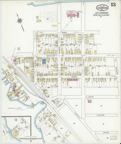 Sanborn Fire Insurance Map from Cambridge, Dorchester County, Maryland (1918), Sheet #0013 - Complete Map Set gallery image, historic Sanborn map, vintage wall art, Maryland Maryland