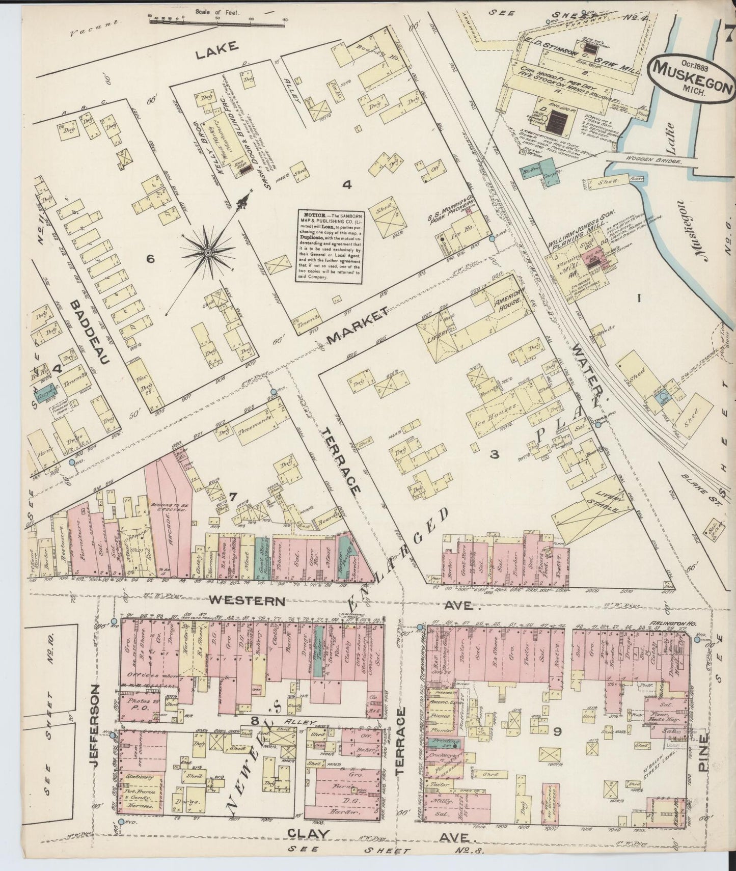 Sanborn Fire Insurance Map from Muskegon, Muskegon County, Michigan (1883), Sheet #0007 - Complete Map Set gallery image, historic Sanborn map, vintage wall art, Michigan Michigan
