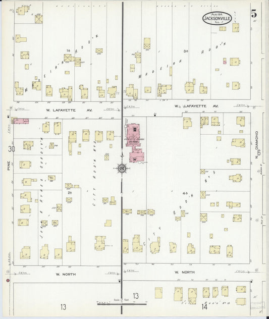 Sanborn Fire Insurance Map from Jacksonville, Morgan County, Illinois (1914), Sheet #0005 - Historic Sanborn Fire Insurance Map Print, vintage old map wall art, antique decor, genealogy gift, Illinois Illinois map