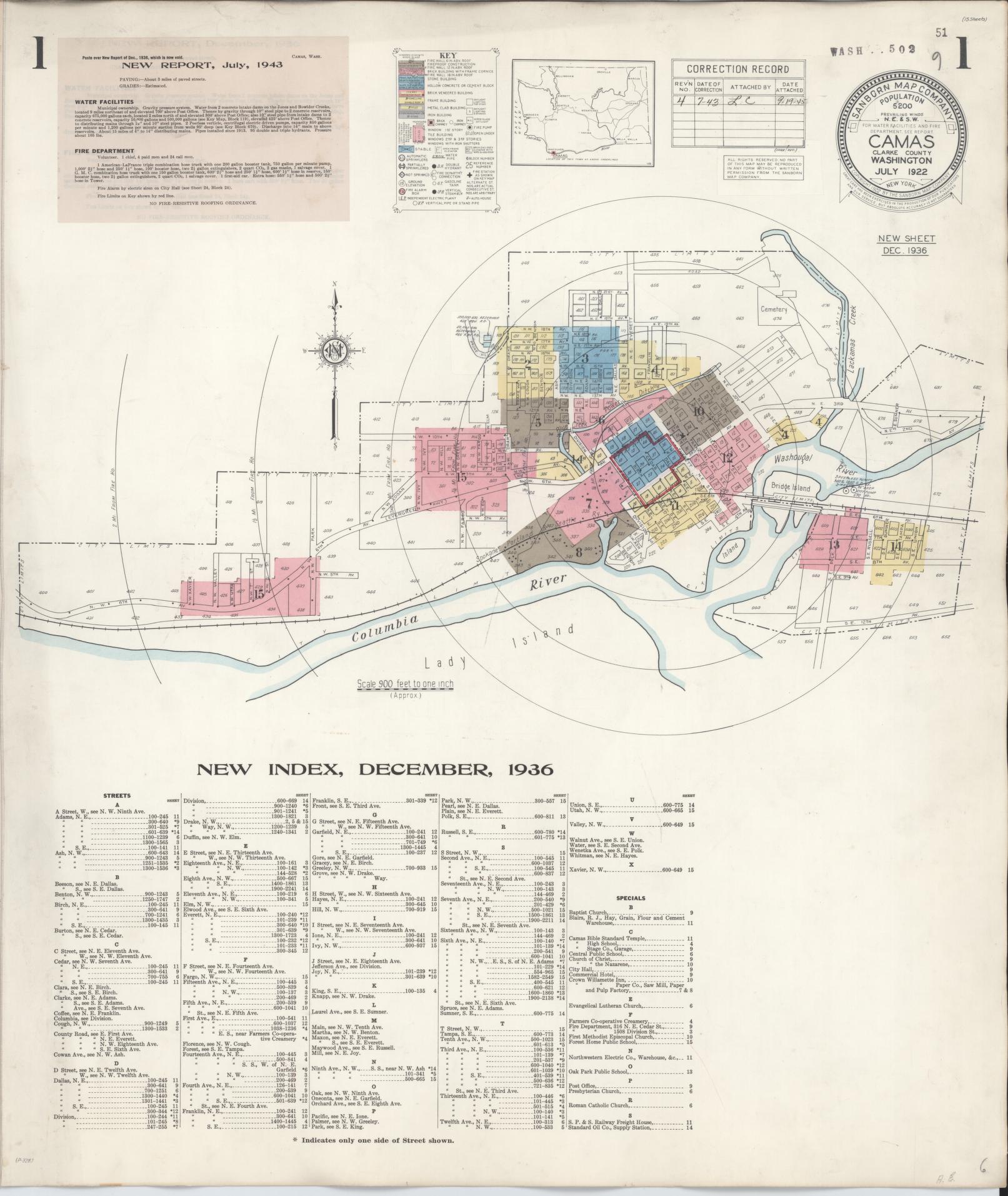 Sanborn Fire Insurance Map from Camas, Clark County, Washington (1943), Sheet #0001 - Complete Map Set gallery image, historic Sanborn map, vintage wall art, Washington Washington