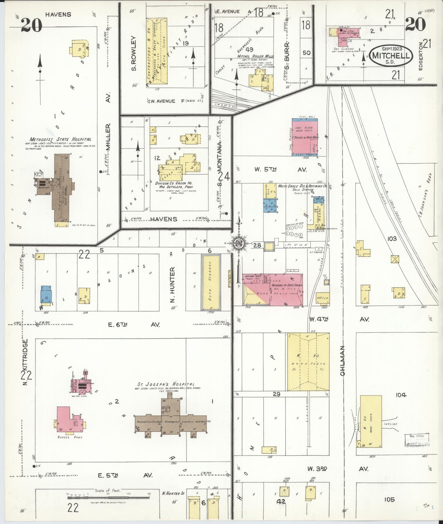 Sanborn Fire Insurance Map from Mitchell, Davison County, South Dakota (1923), Sheet #0020 - Complete Map Set gallery image, historic Sanborn map, vintage wall art, South Dakota South Dakota