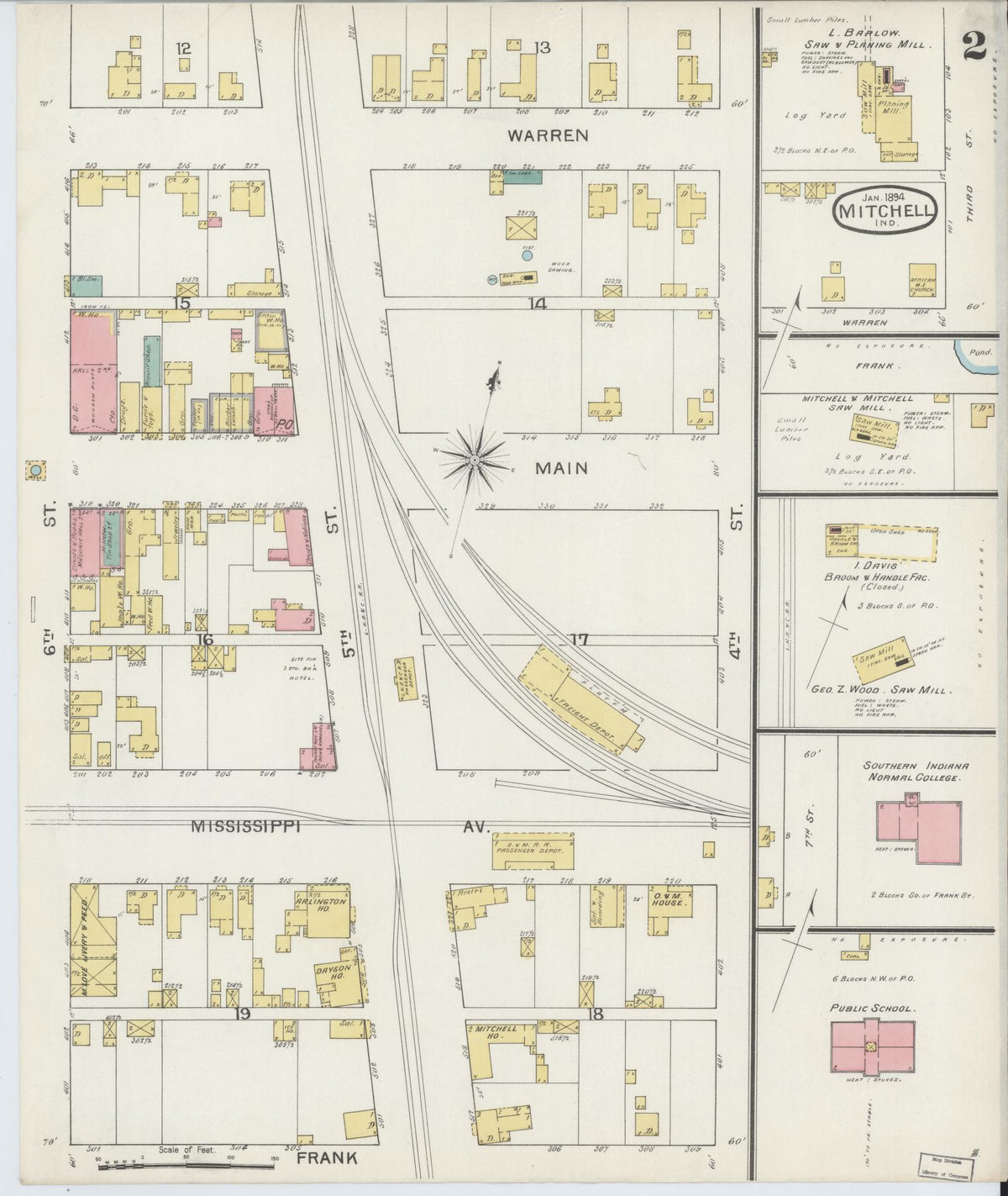 Sanborn Fire Insurance Map from Mitchell, Lawrence County, Indiana (1894), Sheet #0002 - Historic Sanborn Fire Insurance Map Print, vintage old map wall art, antique decor, genealogy gift, Indiana Indiana map