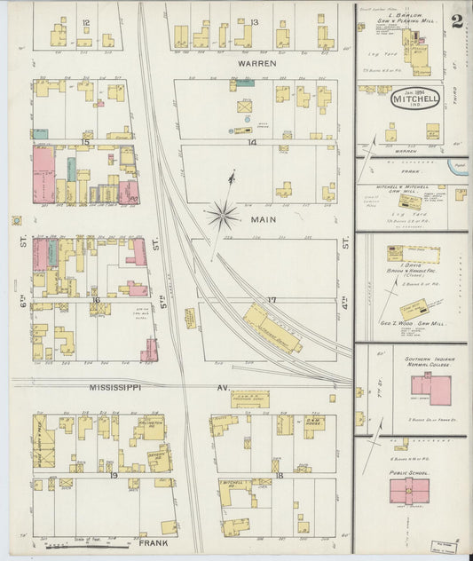 Sanborn Fire Insurance Map from Mitchell, Lawrence County, Indiana (1894), Sheet #0002 - Historic Sanborn Fire Insurance Map Print, vintage old map wall art, antique decor, genealogy gift, Indiana Indiana map