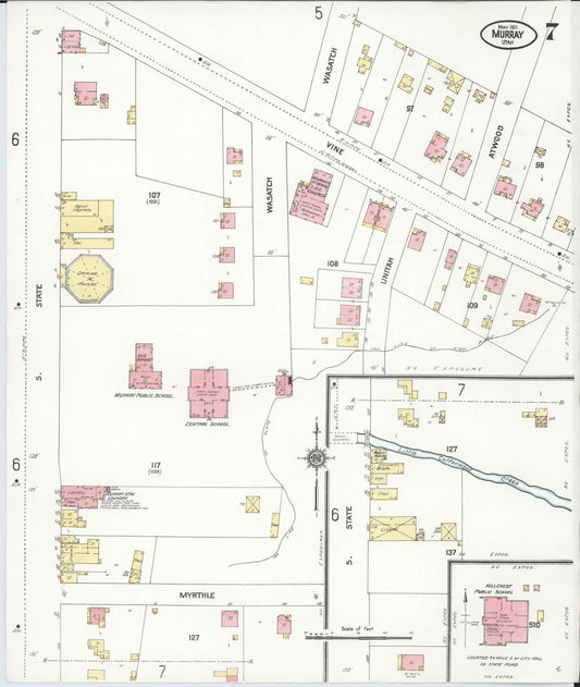 Sanborn Fire Insurance Map from Murray, Salt Lake County, Utah (1911), Sheet #0007 - Historic Sanborn Fire Insurance Map Print, vintage old map wall art, antique decor, genealogy gift, Utah Utah map