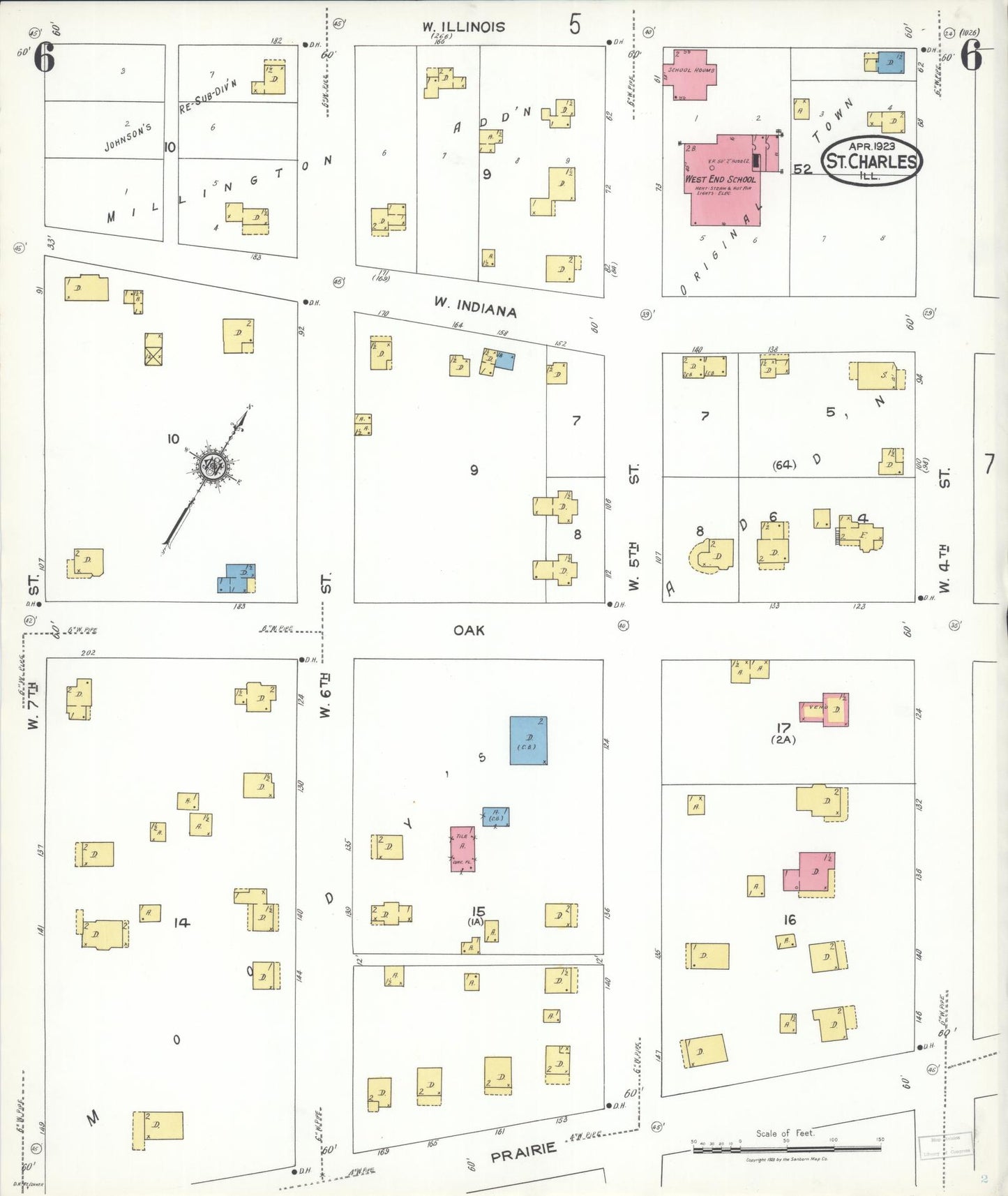 Sanborn Fire Insurance Map from Saint Charles, Kane County, Illinois (1923), Sheet #0006 - Complete Map Set gallery image, historic Sanborn map, vintage wall art, Illinois Illinois