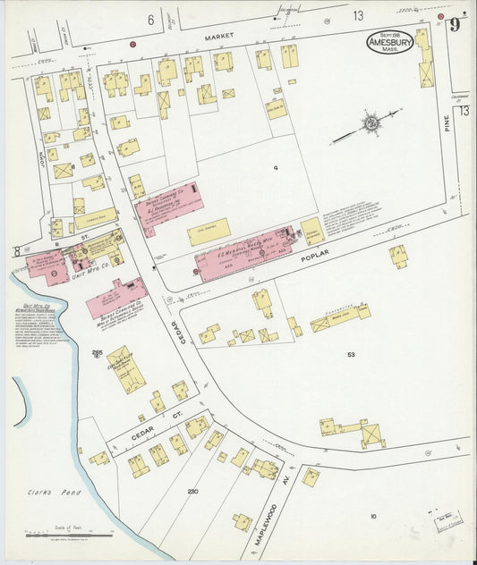 Sanborn Fire Insurance Map from Amesbury, Essex County, Massachusetts (1918), Sheet #0009 - Historic Sanborn Fire Insurance Map Print, vintage old map wall art, antique decor, genealogy gift, Massachusetts Massachusetts map