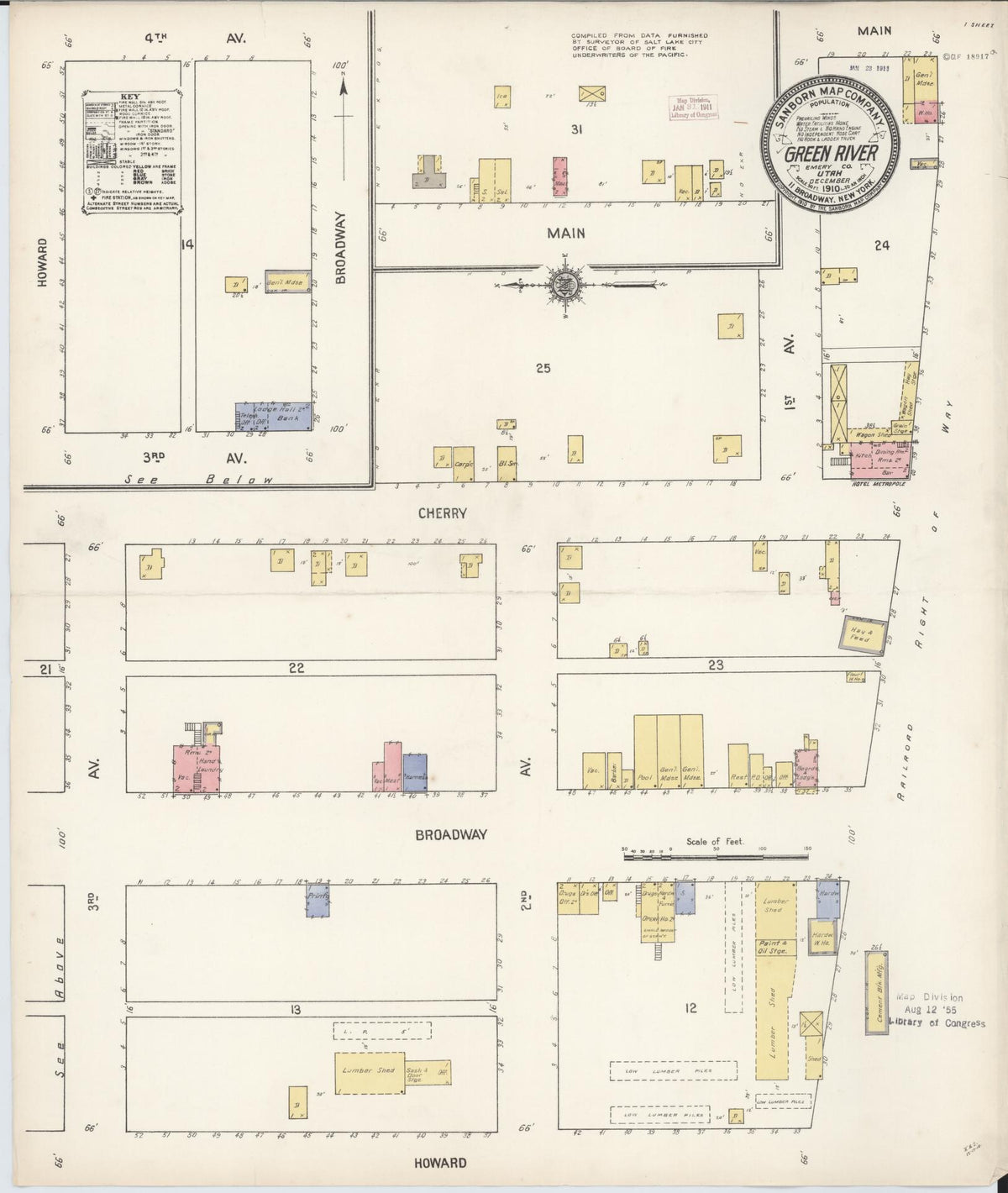 Sanborn Fire Insurance Map from Green River, Emery County, Utah (1910), Sheet #0001 - Historic Sanborn Fire Insurance Map Print, vintage old map wall art, antique decor, genealogy gift, Utah Utah map