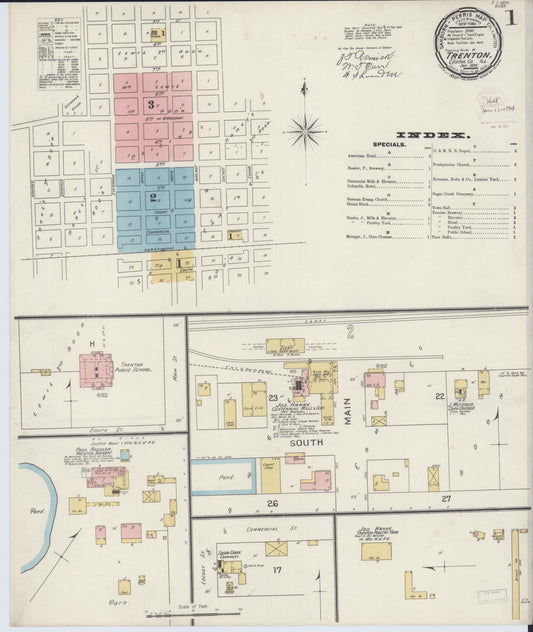 Sanborn Fire Insurance Map from Trenton, Clinton County, Illinois (1893), Sheet #0001 - Historic Sanborn Fire Insurance Map Print, vintage old map wall art, antique decor, genealogy gift, Illinois Illinois map