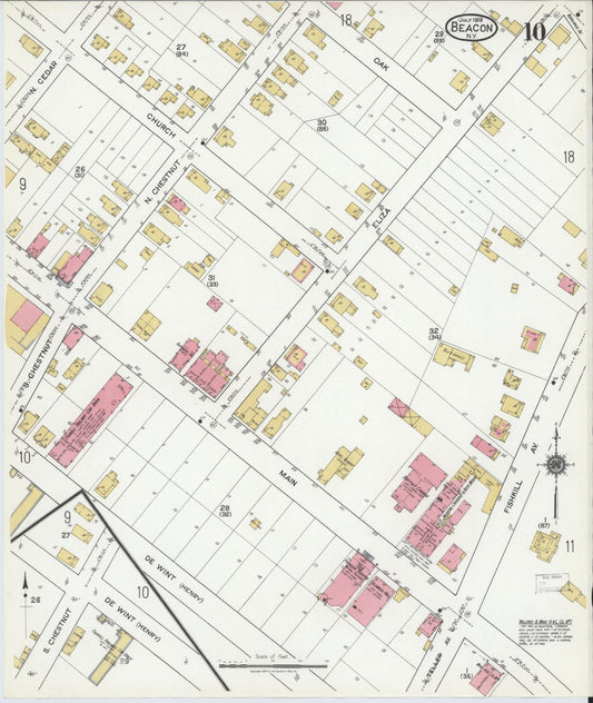 Sanborn Fire Insurance Map from Beacon, Dutchess County, New York (1919), Sheet #0010 - Historic Sanborn Fire Insurance Map Print, vintage old map wall art, antique decor, genealogy gift, New York New York map