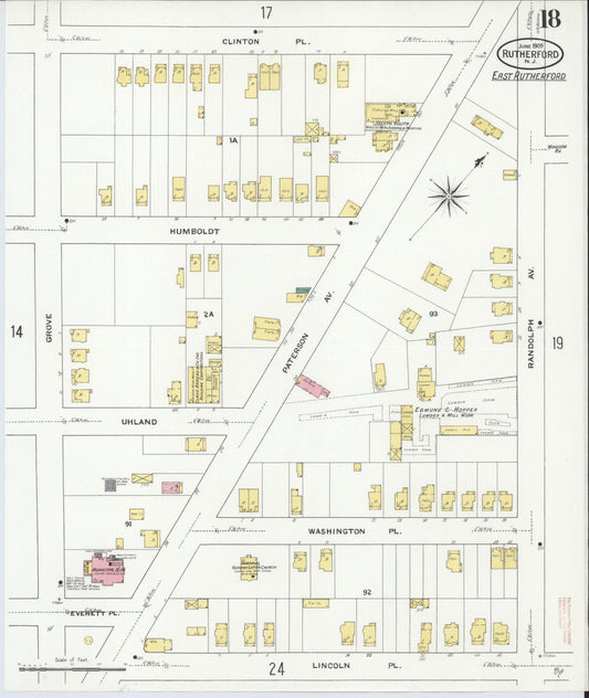 Sanborn Fire Insurance Map from Rutherford, Bergen County, New Jersey (1909), Sheet #0018 - Historic Sanborn Fire Insurance Map Print, vintage old map wall art, antique decor, genealogy gift, New Jersey New Jersey map