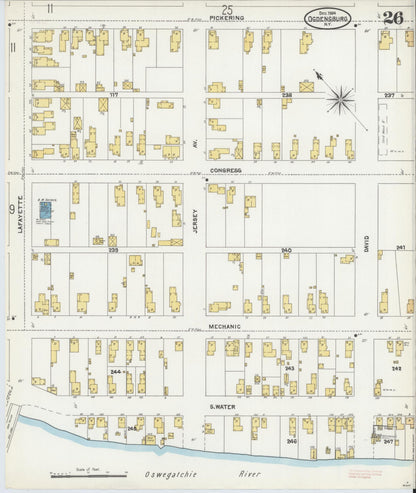 Sanborn Fire Insurance Map from Ogdensburg, St. Lawrence County, New York (1904), Sheet #0026 - Historic Sanborn Fire Insurance Map Print, vintage old map wall art, antique decor, genealogy gift, New York New York map
