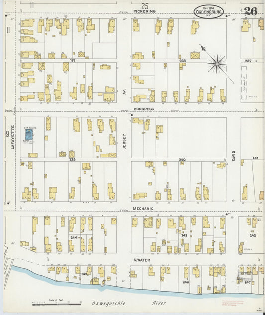Sanborn Fire Insurance Map from Ogdensburg, St. Lawrence County, New York (1904), Sheet #0026 - Historic Sanborn Fire Insurance Map Print, vintage old map wall art, antique decor, genealogy gift, New York New York map