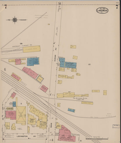 Sanborn Fire Insurance Map from Lakewood, Ocean County, New Jersey (1922), Sheet #0007 - Historic Sanborn Fire Insurance Map Print, vintage old map wall art, antique decor, genealogy gift, New Jersey New Jersey map
