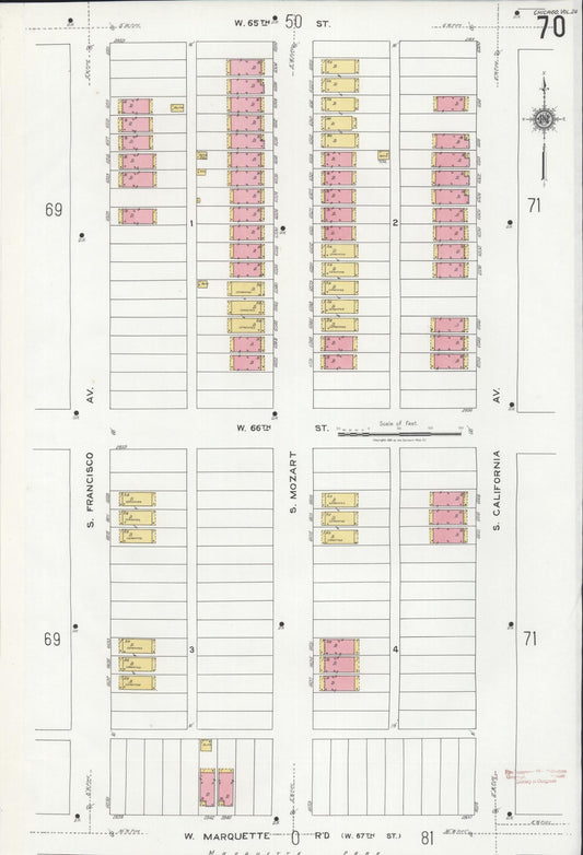 Sanborn Fire Insurance Map from Chicago, Cook County, Illinois (1920), Sheet #0070 - Historic Sanborn Fire Insurance Map Print, vintage old map wall art, antique decor, genealogy gift, Illinois Illinois map