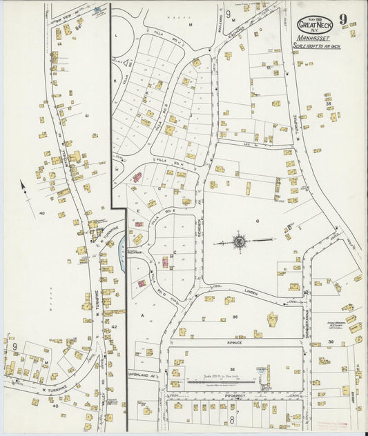 Sanborn Fire Insurance Map from Great Neck, Nassau County, New York (1919), Sheet #0009 - Historic Sanborn Fire Insurance Map Print, vintage old map wall art, antique decor, genealogy gift, New York New York map