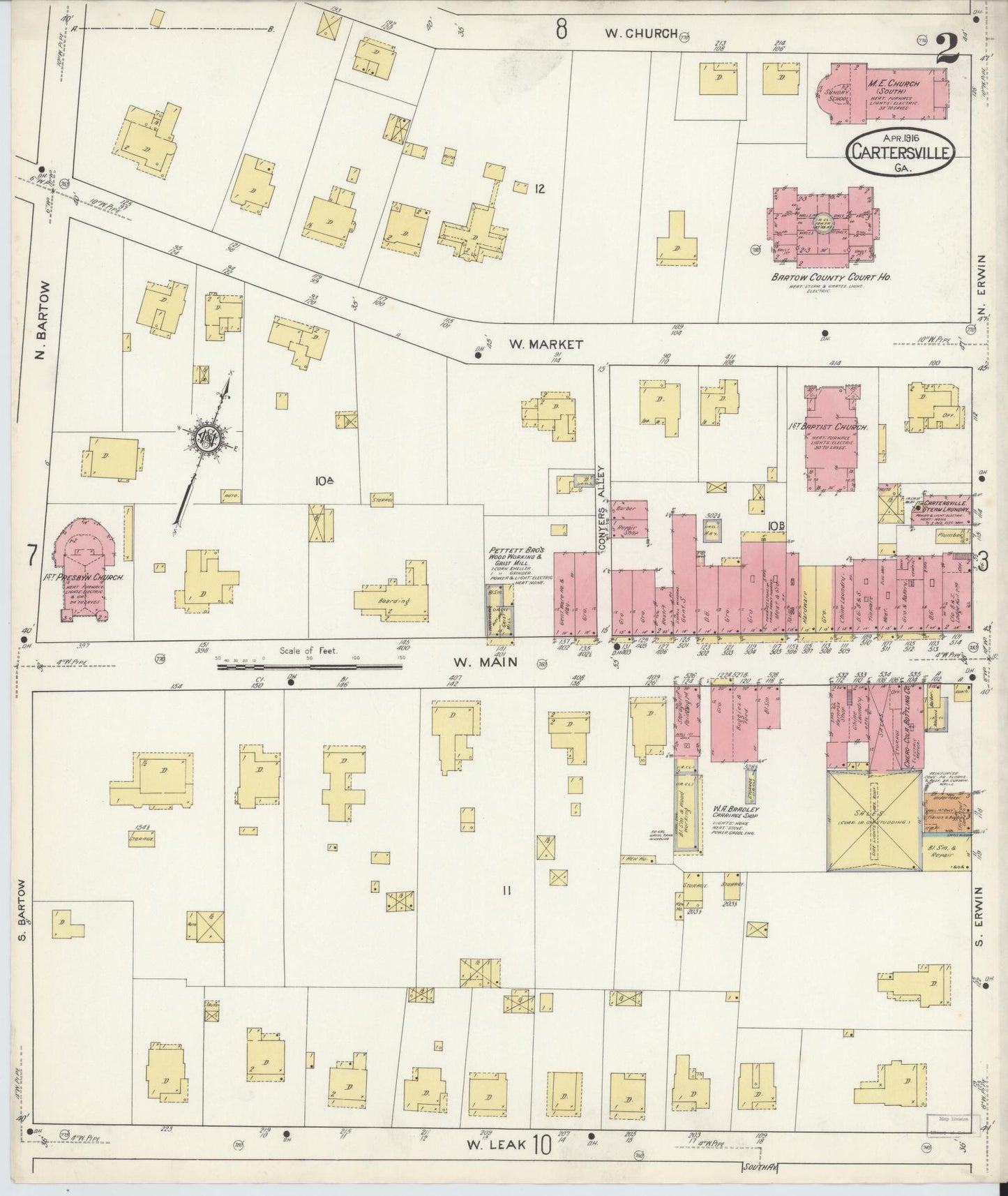 Sanborn Fire Insurance Map from Cartersville, Bartow County, Georgia (1916), Sheet #0002 - Complete Map Set gallery image, historic Sanborn map, vintage wall art, Georgia Georgia