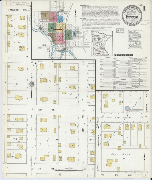 Sanborn Fire Insurance Map from Windom, Cottonwood County, Minnesota (1917), Sheet #0001 - Historic Sanborn Fire Insurance Map Print, vintage old map wall art, antique decor, genealogy gift, Minnesota Minnesota map