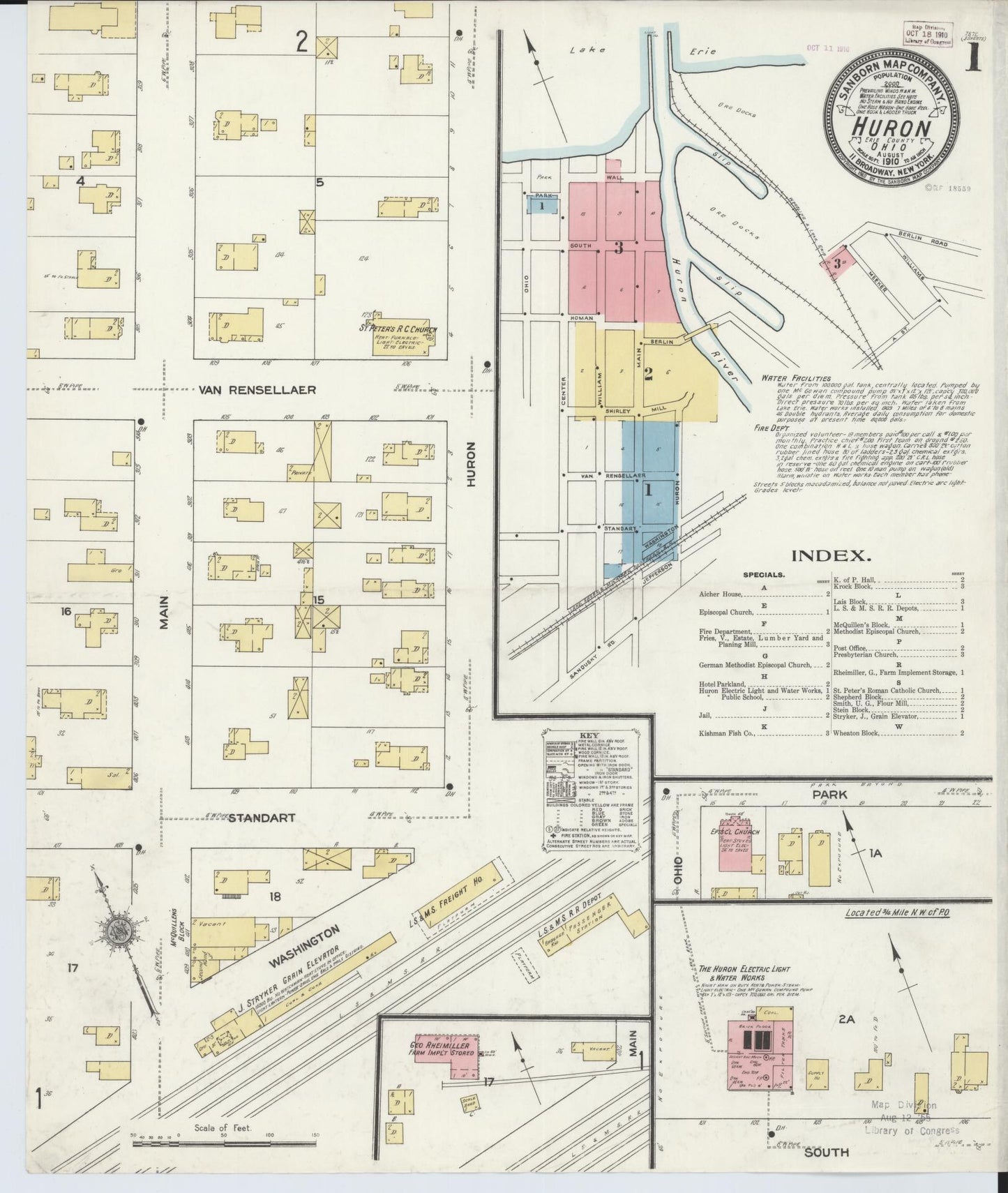 Sanborn Fire Insurance Map from Huron, Erie County, Ohio (1910), Sheet #0001 - Historic Sanborn Fire Insurance Map Print, vintage old map wall art, antique decor, genealogy gift, Ohio Ohio map