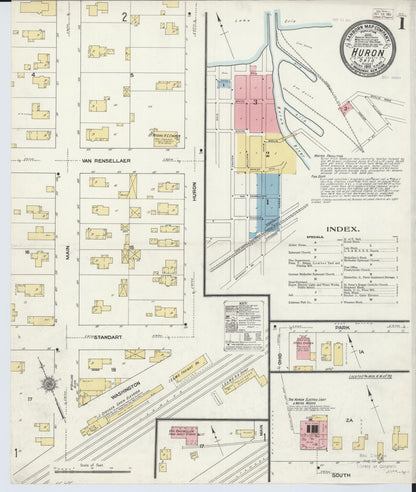 Sanborn Fire Insurance Map from Huron, Erie County, Ohio (1910), Sheet #0001 - Historic Sanborn Fire Insurance Map Print, vintage old map wall art, antique decor, genealogy gift, Ohio Ohio map