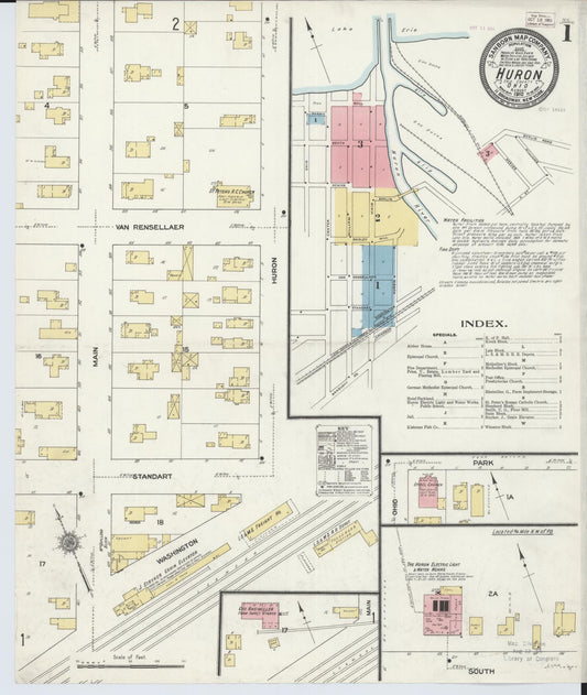 Sanborn Fire Insurance Map from Huron, Erie County, Ohio (1910), Sheet #0001 - Historic Sanborn Fire Insurance Map Print, vintage old map wall art, antique decor, genealogy gift, Ohio Ohio map