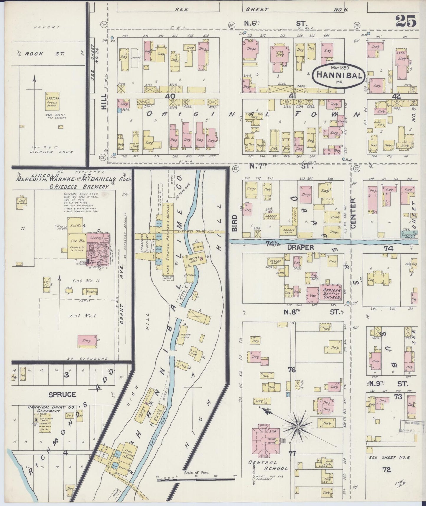 Sanborn Fire Insurance Map from Hannibal, Marion County, Missouri (1890), Sheet #0025 - Complete Map Set gallery image, historic Sanborn map, vintage wall art, Missouri Missouri