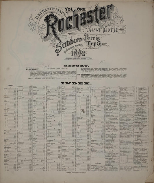 Sanborn Fire Insurance Map from Rochester, Monroe County, New York (1892), Sheet #0001 - Historic Sanborn Fire Insurance Map Print, vintage old map wall art, antique decor, genealogy gift, New York New York map