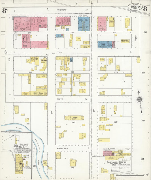 Sanborn Fire Insurance Map from Shelton, Mason County, Washington (1923), Sheet #0008 - Historic Sanborn Fire Insurance Map Print, vintage old map wall art, antique decor, genealogy gift, Washington Washington map