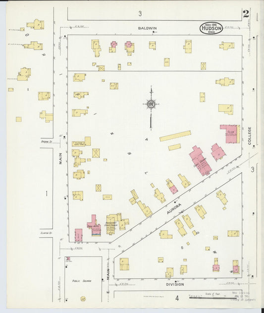 Sanborn Fire Insurance Map from Hudson, Summit County, Ohio (1916), Sheet #0002 - Historic Sanborn Fire Insurance Map Print, vintage old map wall art, antique decor, genealogy gift, Ohio Ohio map