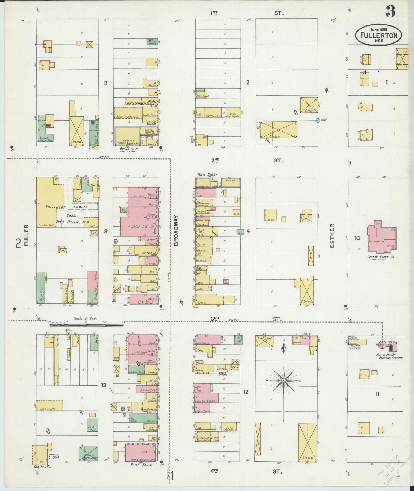 Sanborn Fire Insurance Map from Fullerton, Nance County, Nebraska (1899), Sheet #0003 - Historic Sanborn Fire Insurance Map Print, vintage old map wall art, antique decor, genealogy gift, Nebraska Nebraska map