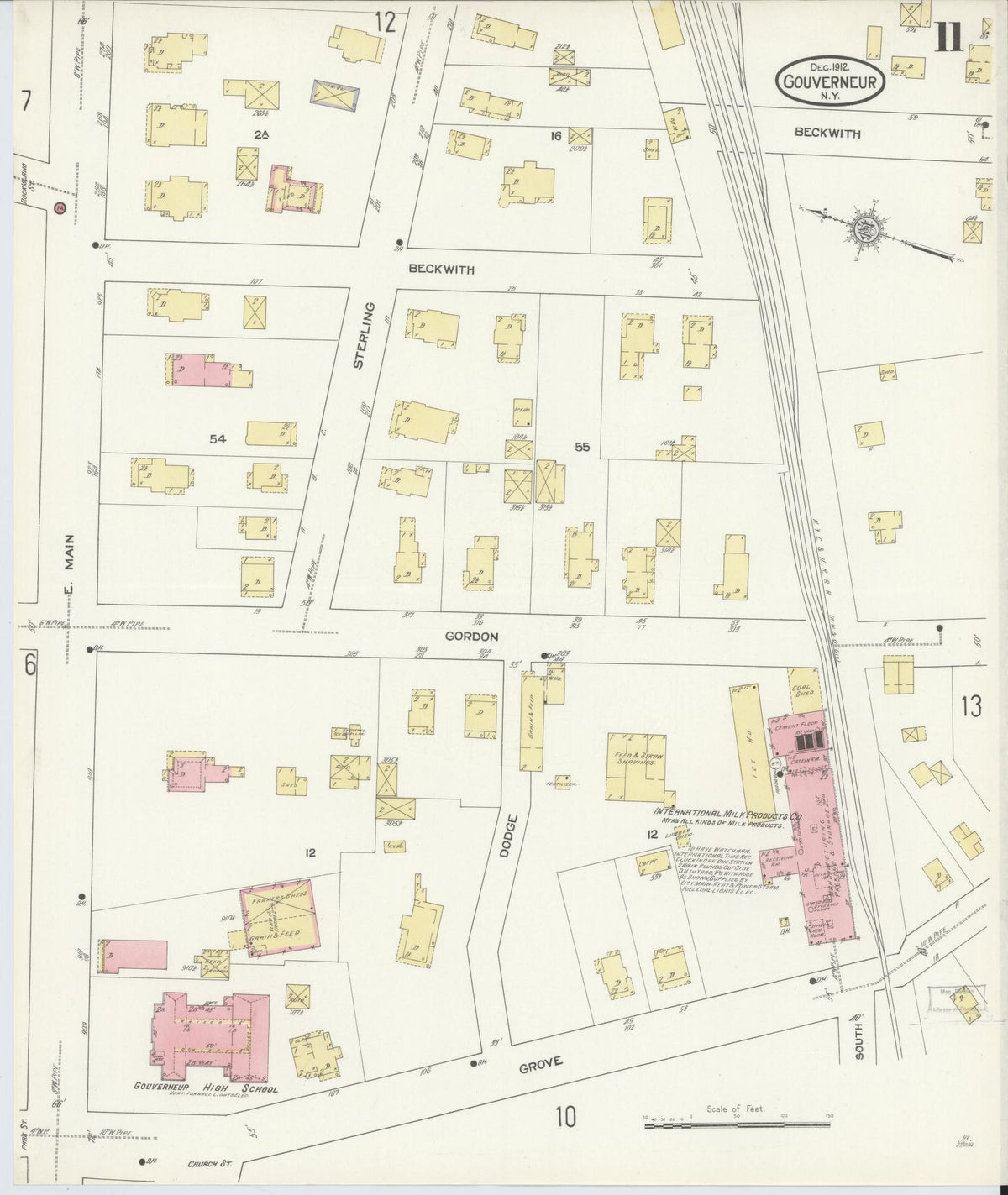 Sanborn Fire Insurance Map from Gouverneur, Saint Lawrence County, New York (1912), Sheet #0011 - Historic Sanborn Fire Insurance Map Print, vintage old map wall art, antique decor, genealogy gift, New York New York map
