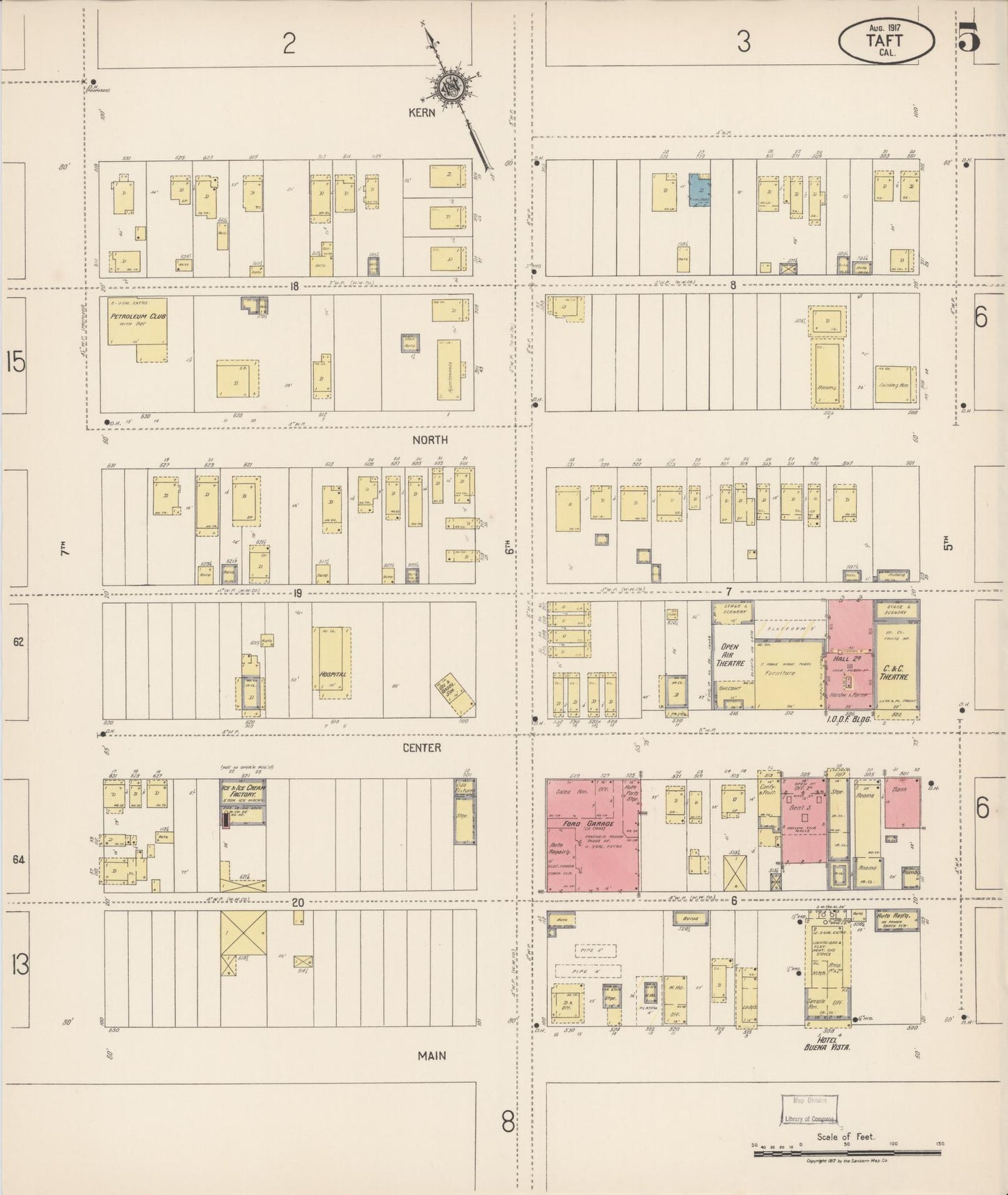 Sanborn Fire Insurance Map from Taft, Kern County, California (1917), Sheet #0005 - Complete Map Set gallery image, historic Sanborn map, vintage wall art, California California