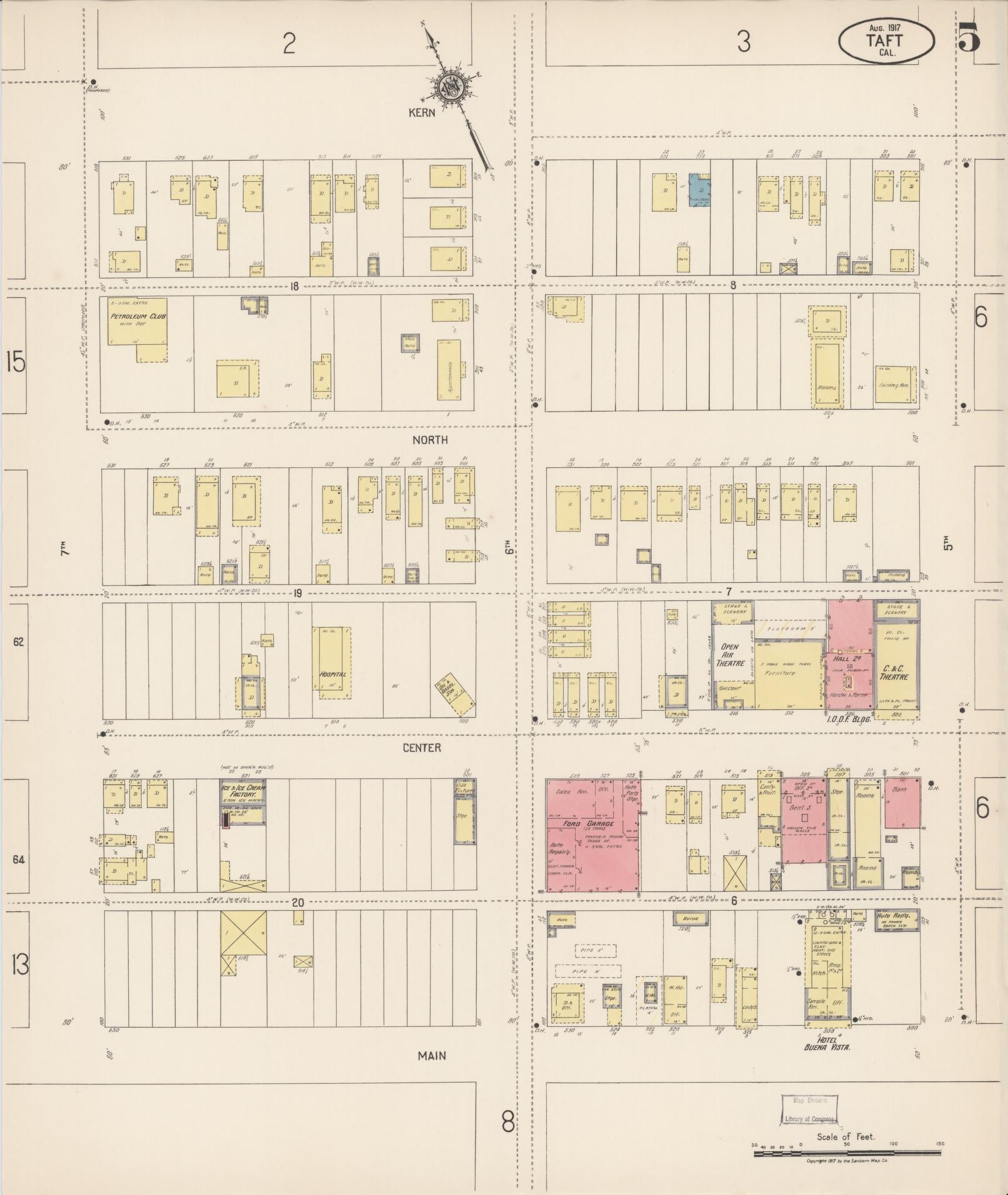 Sanborn Fire Insurance Map from Taft, Kern County, California (1917), Sheet #0005 - Complete Map Set gallery image, historic Sanborn map, vintage wall art, California California