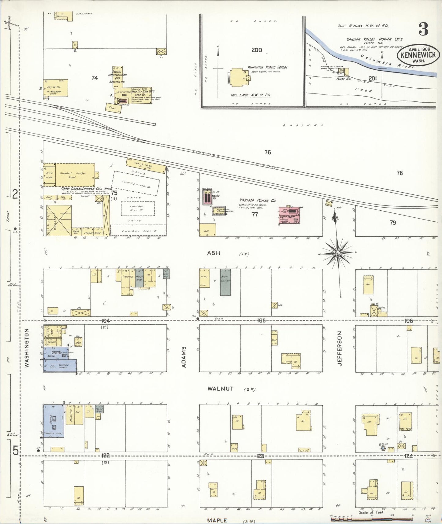 Sanborn Fire Insurance Map from Kennewick, Benton County, Washington (1909), Sheet #0007 - Complete Map Set gallery image, historic Sanborn map, vintage wall art, Washington Washington