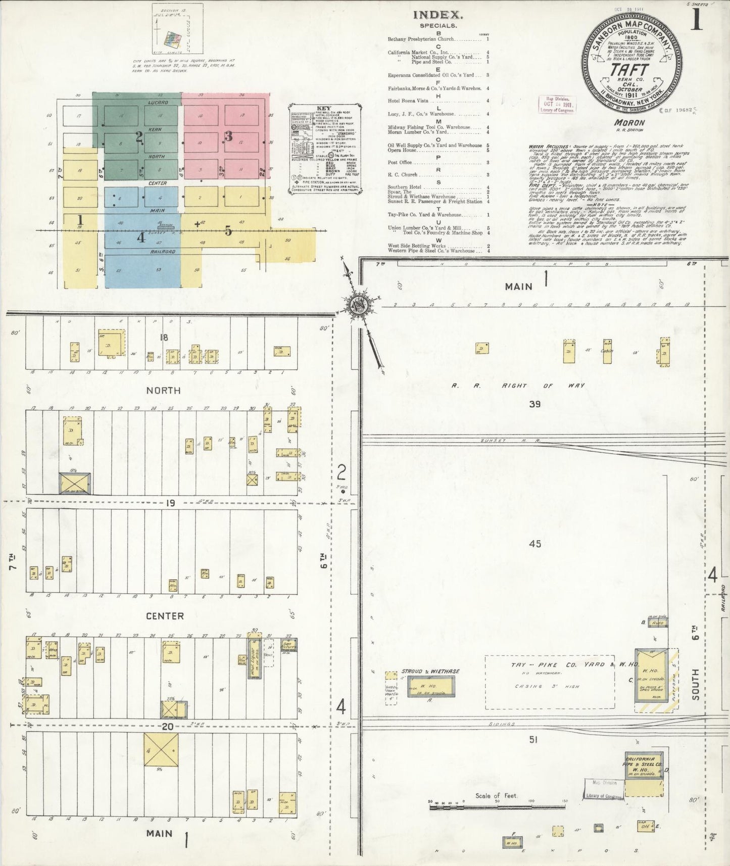 Sanborn Fire Insurance Map from Taft, Kern County, California (1911), Sheet #0001 - Complete Map Set gallery image, historic Sanborn map, vintage wall art, California California