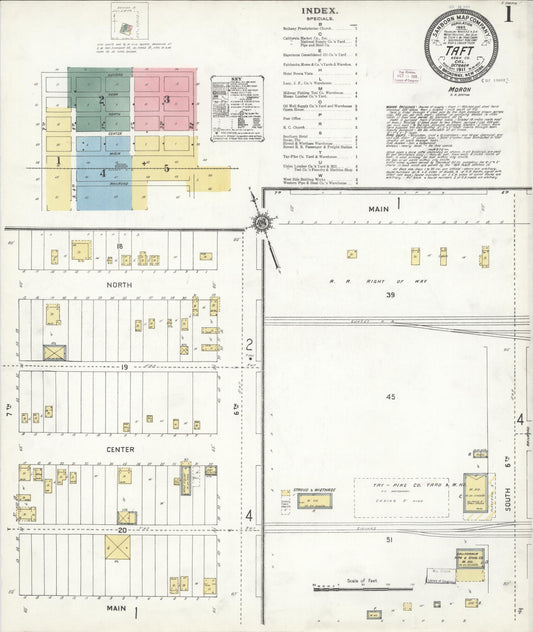 Sanborn Fire Insurance Map from Taft, Kern County, California (1911), Sheet #0001 - Complete Map Set gallery image, historic Sanborn map, vintage wall art, California California