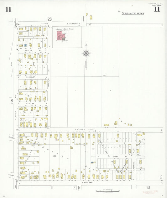 Sanborn Fire Insurance Map from Centralia, Marion, Clinton, Jefferson, and Washington Counties, Illinois (1938), Sheet #0011 - Historic Sanborn Fire Insurance Map Print, vintage old map wall art, antique decor, genealogy gift, Illinois Illinois map