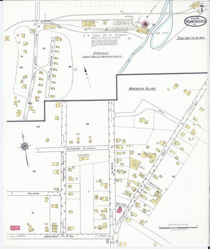 Sanborn Fire Insurance Map from Manchester, Bennington County, Vermont (1921), Sheet #0007 - Complete Map Set gallery image, historic Sanborn map, vintage wall art, Vermont Vermont