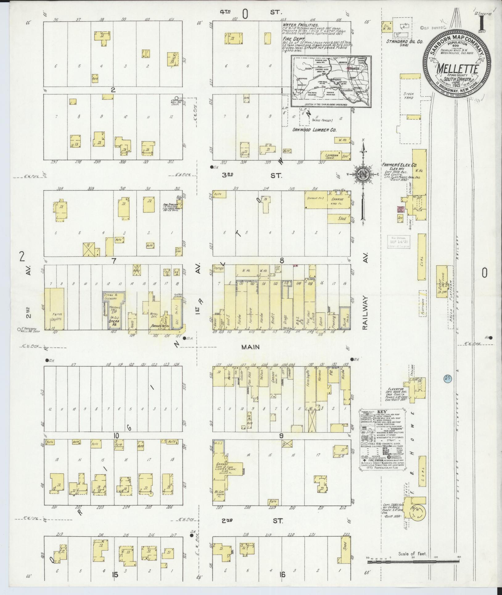 Sanborn Fire Insurance Map from Mellette, Spink County, South Dakota (1921), Sheet #0001 - Historic Sanborn Fire Insurance Map Print, vintage old map wall art, antique decor, genealogy gift, South Dakota South Dakota map