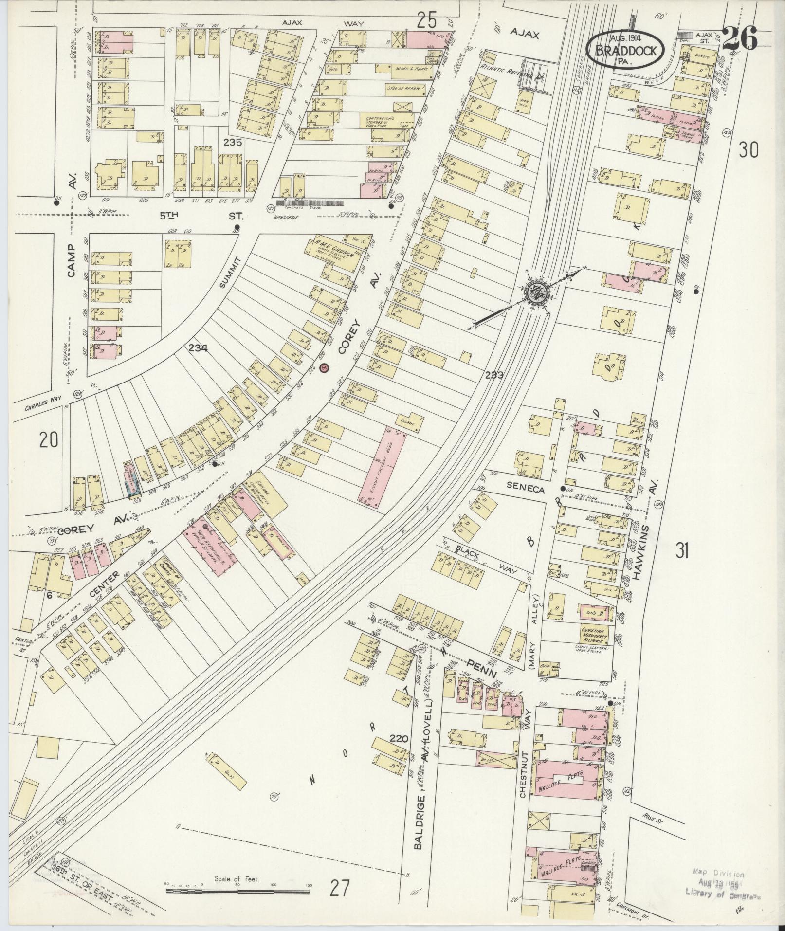 Sanborn Fire Insurance Map from Braddock, Allegheny County, Pennsylvania (1914), Sheet #0026 - Historic Sanborn Fire Insurance Map Print, vintage old map wall art, antique decor, genealogy gift, Pennsylvania Pennsylvania map