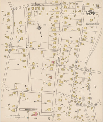 Sanborn Fire Insurance Map from Laurens, Laurens County, South Carolina (1922), Sheet #0011 - Complete Map Set gallery image, historic Sanborn map, vintage wall art, South Carolina South Carolina
