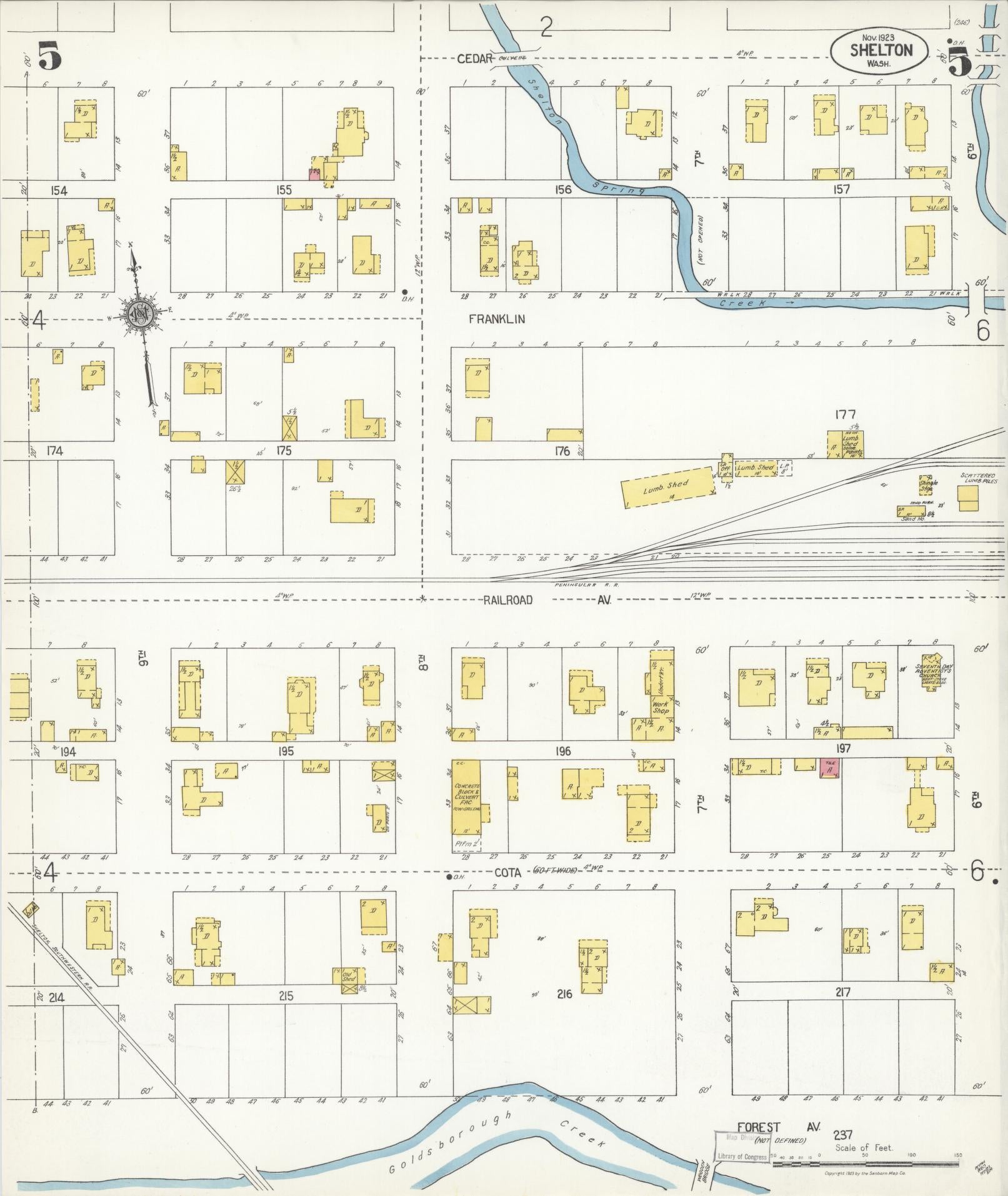 Sanborn Fire Insurance Map from Shelton, Mason County, Washington (1923), Sheet #0005 - Complete Map Set gallery image, historic Sanborn map, vintage wall art, Washington Washington
