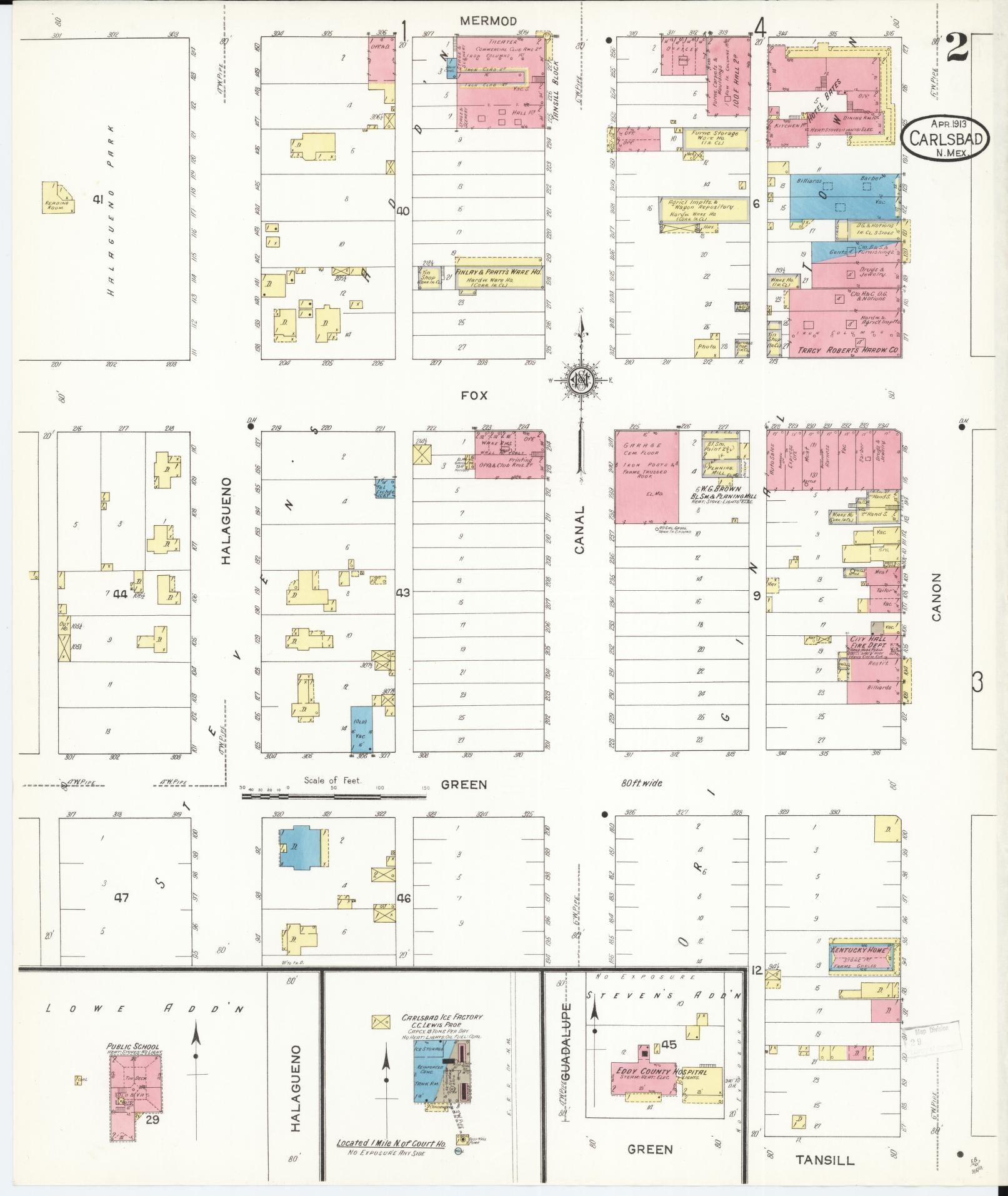 Sanborn Fire Insurance Map from Carlsbad, Eddy County, New Mexico (1913), Sheet #0002 - Complete Map Set gallery image, historic Sanborn map, vintage wall art, New Mexico New Mexico