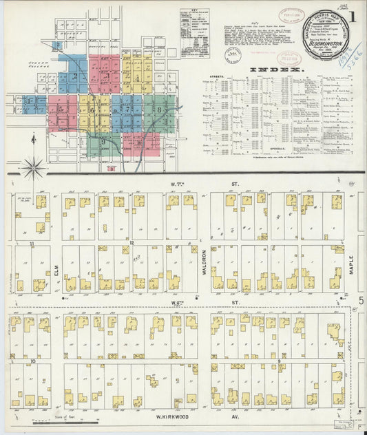 Sanborn Fire Insurance Map from Bloomington, Monroe County, Indiana (1898), Sheet #0001 - Historic Sanborn Fire Insurance Map Print, vintage old map wall art, antique decor, genealogy gift, Indiana Indiana map