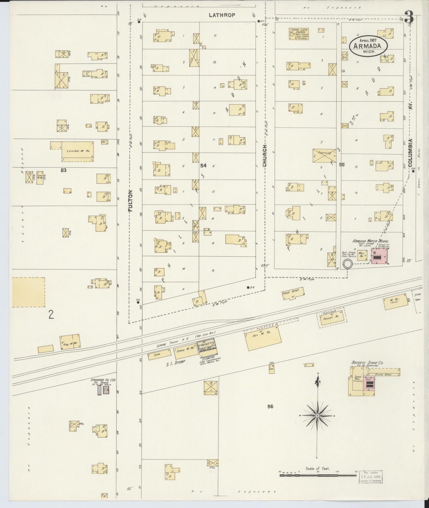 Sanborn Fire Insurance Map from Armada, Macomb County, Michigan (1907), Sheet #0003 - Complete Map Set gallery image, historic Sanborn map, vintage wall art, Michigan Michigan