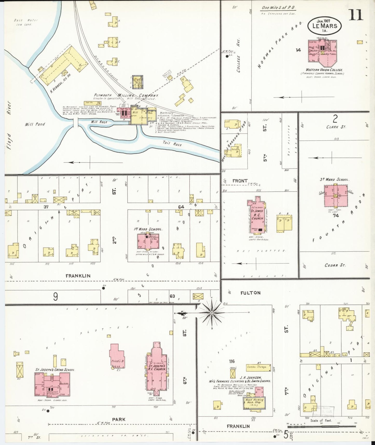 Sanborn Fire Insurance Map from Le Mars, Plymouth County, Iowa (1907), Sheet #0011 - Historic Sanborn Fire Insurance Map Print, vintage old map wall art