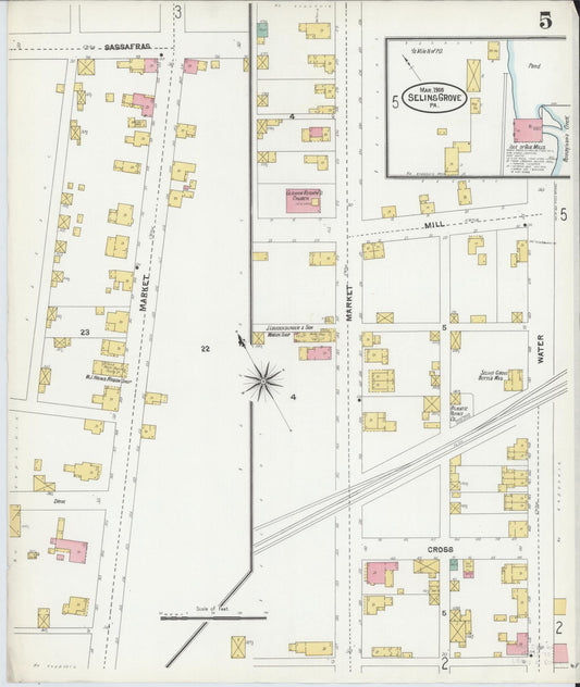 Sanborn Fire Insurance Map from Selins Grove, Snyder County, Pennsylvania (1905), Sheet #0005 - Historic Sanborn Fire Insurance Map Print, vintage old map wall art, antique decor, genealogy gift, Pennsylvania Pennsylvania map